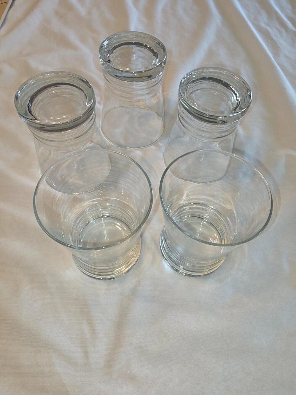 Glass Tumblers Set of 5 Ribbed Bottom Clear Drinkware Bar Water Glasses